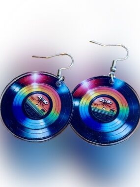 $5 Retro Rainbow Vinyl Record Earrings - Multicolor